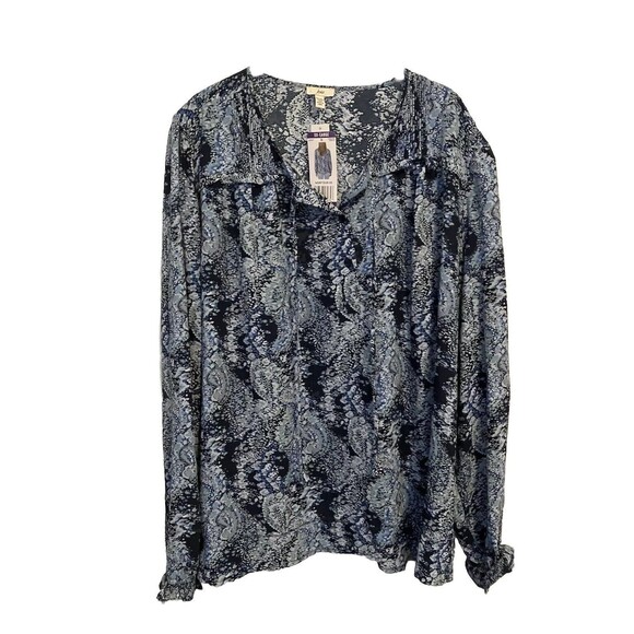 NWT Joie Long Sleeve Blouse Size XXL Women Blue Floral Peasant Top string tie - Picture 1 of 4